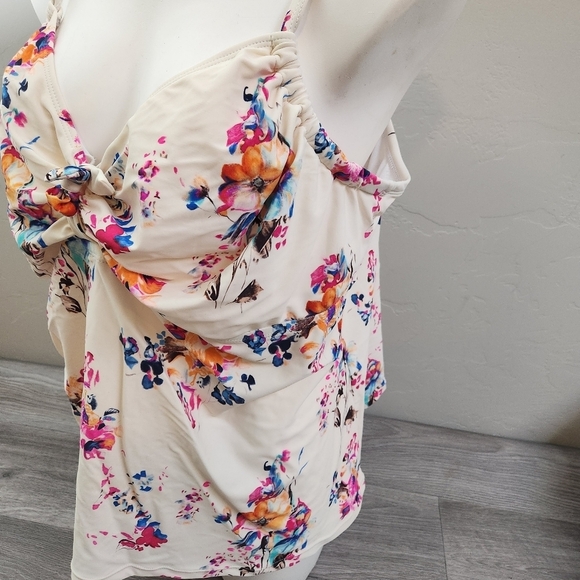 Meet Curve Cream Swim Top (only) 4XL Floral Underwire Bow‎ Tie Front Adjustable - Picture 10 of 10